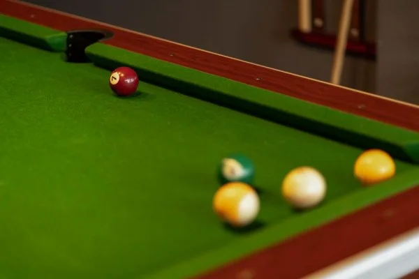 snooker table with balls